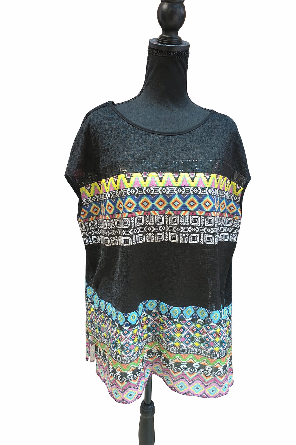 Bluză OVS damă neagră, XL, cu imprimeu etnic multicolor S001273