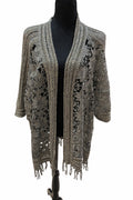Cardigan Canda Premium, tip kimono gri verzui, XL, din dantelă florală S001274