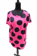 Bluză damă Beloved, roz intens cu buline negre, XL, cu mânecă scurtă S001275
