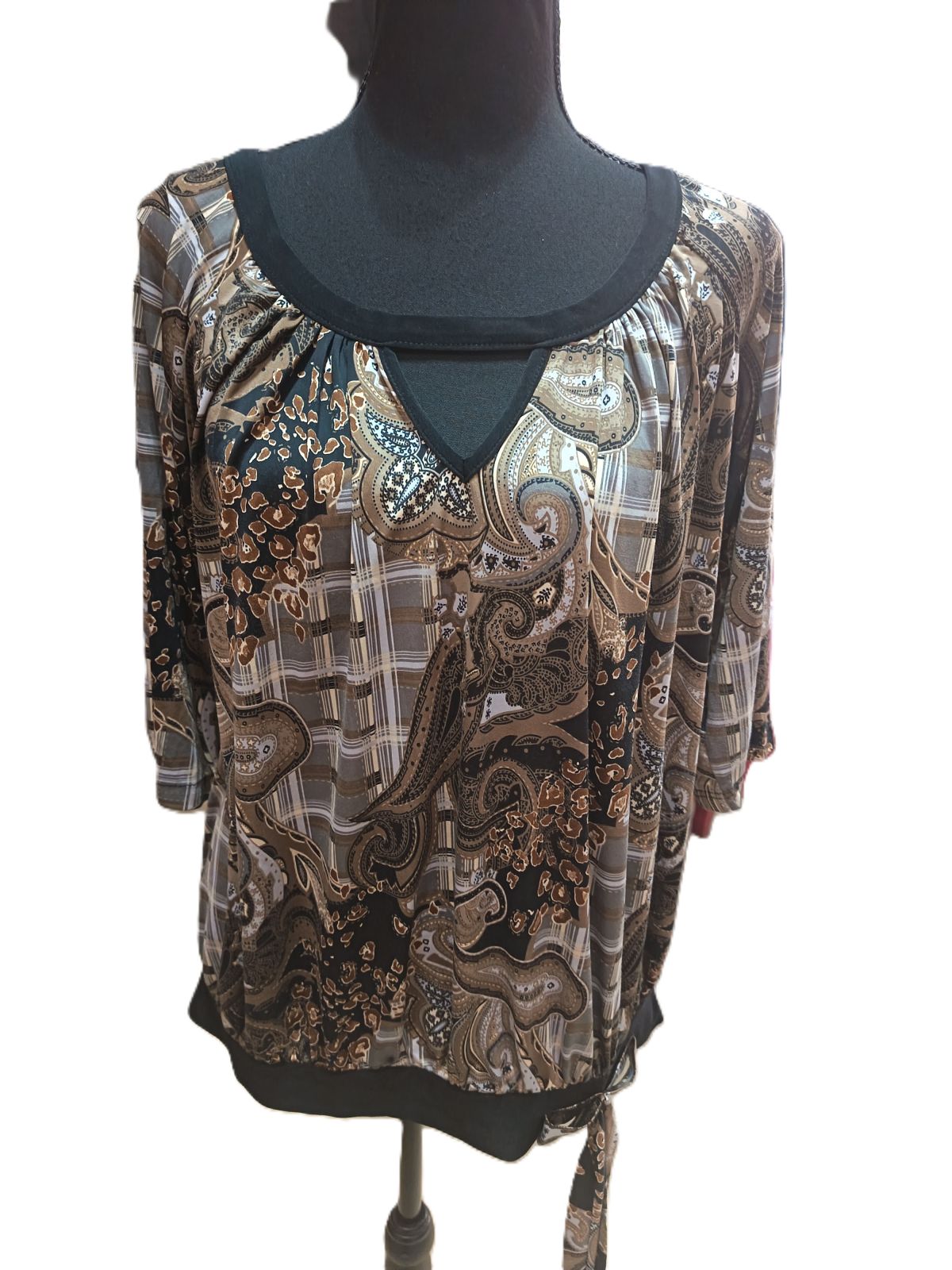 Bluză damă cu imprimeu mixt (paisley și carouri), L S001288