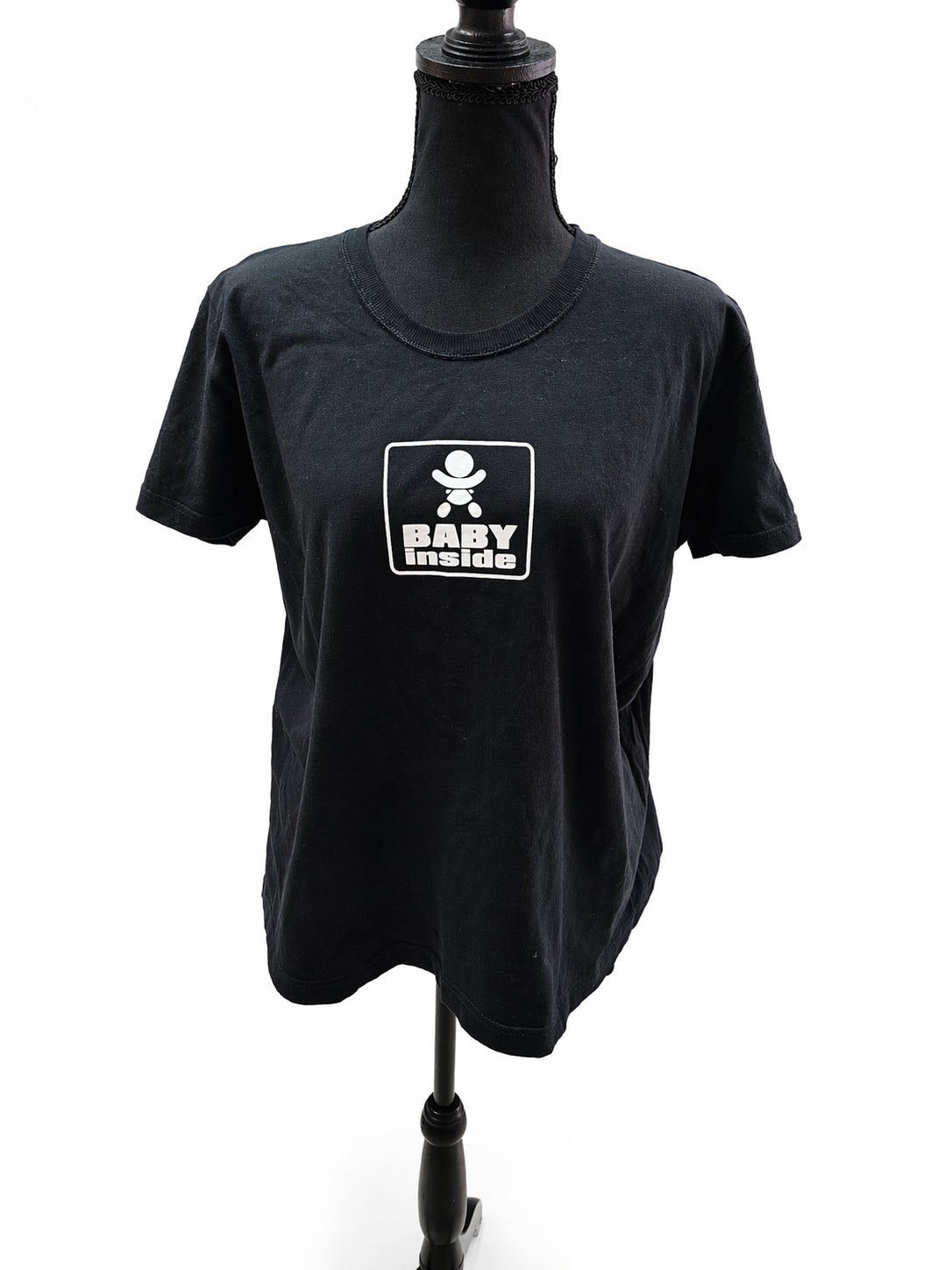 Tricou negru, L, cu imprimeu frontal „Baby Inside” S001311