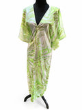 Rochie H&M, tip kaftan verde cu imprimeu marmorat, XS, cu decolteu în V și mâneci lejere S001307