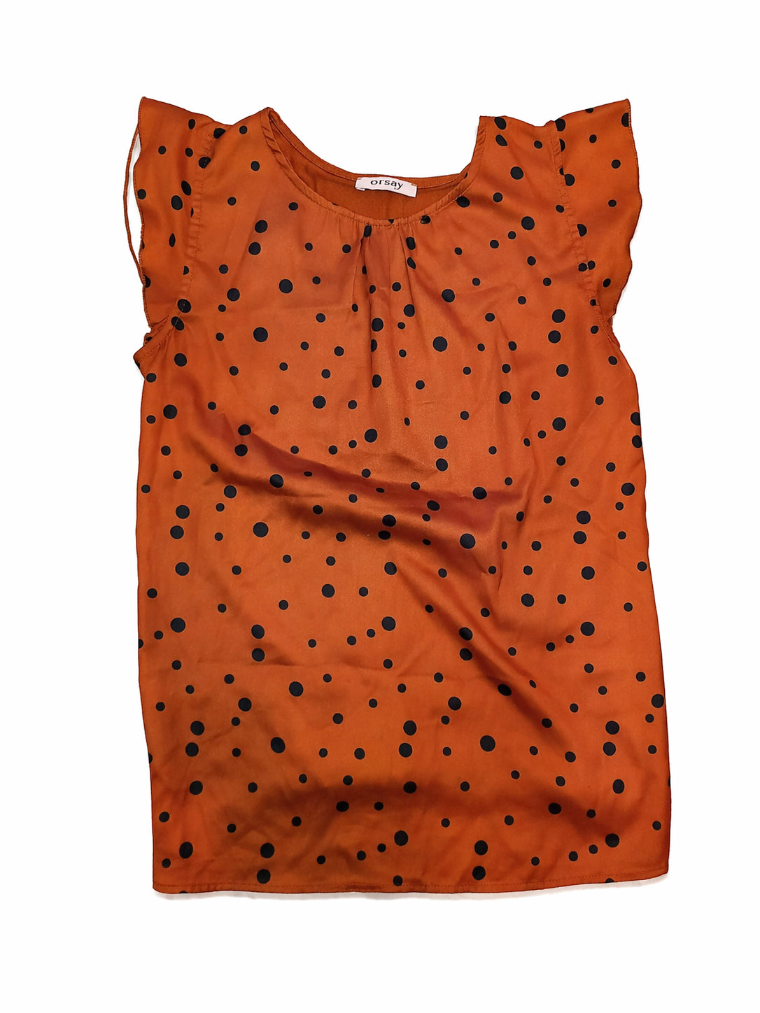Bluză damă Orsay, tip top, XS, culoare coral cu buline negre, fără mâneci S001313