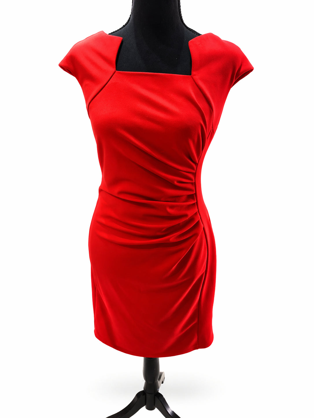 Rochie elegantă roșie, S, cu croială cambrată și drapaj lateral S001304