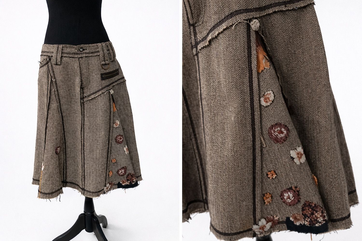 Fustă Midi Tweed Maro Forecast cu Broderie Florală – Femei, Mărime M