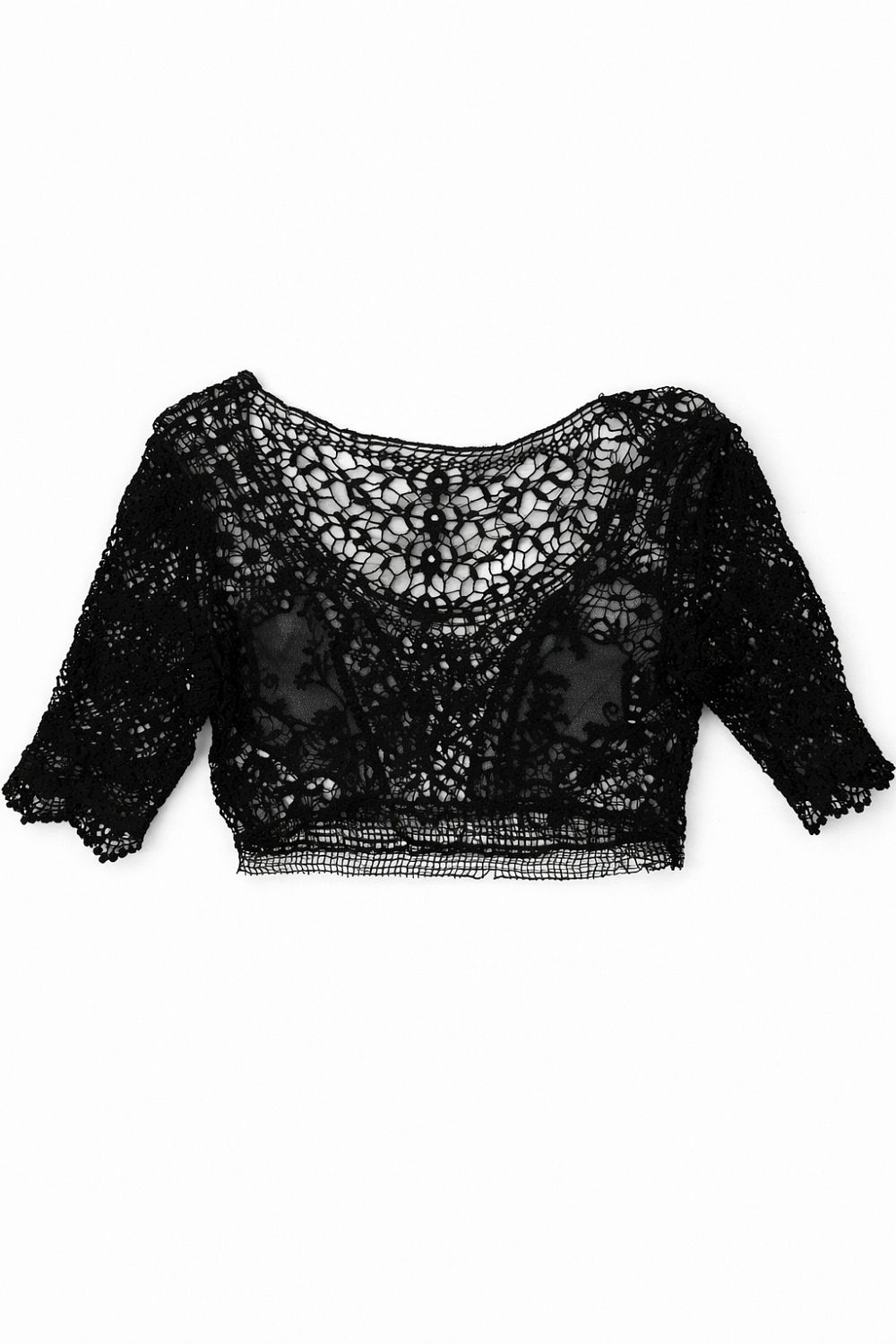Bluză Dantelă Neagră Bolero – Femei, Mărime S, Model Floral, Elegantă