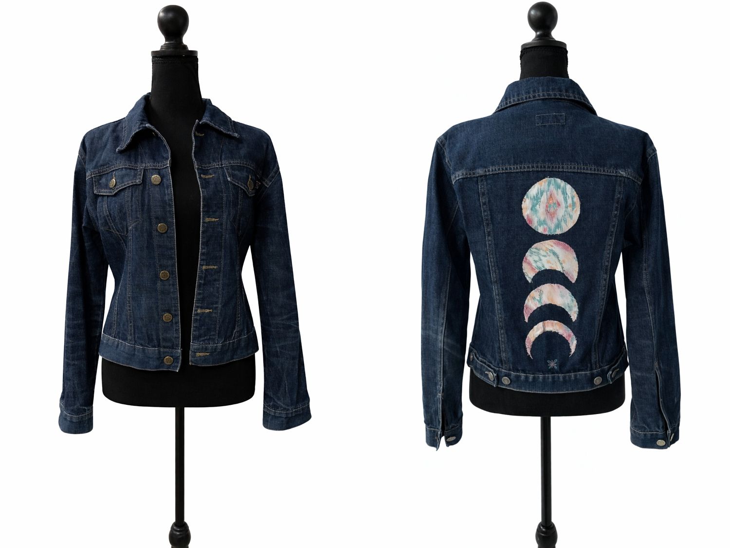 Jachetă Denim Authentic Style cu Print Lună – Femei, Casual, Primăvară-Toamnă