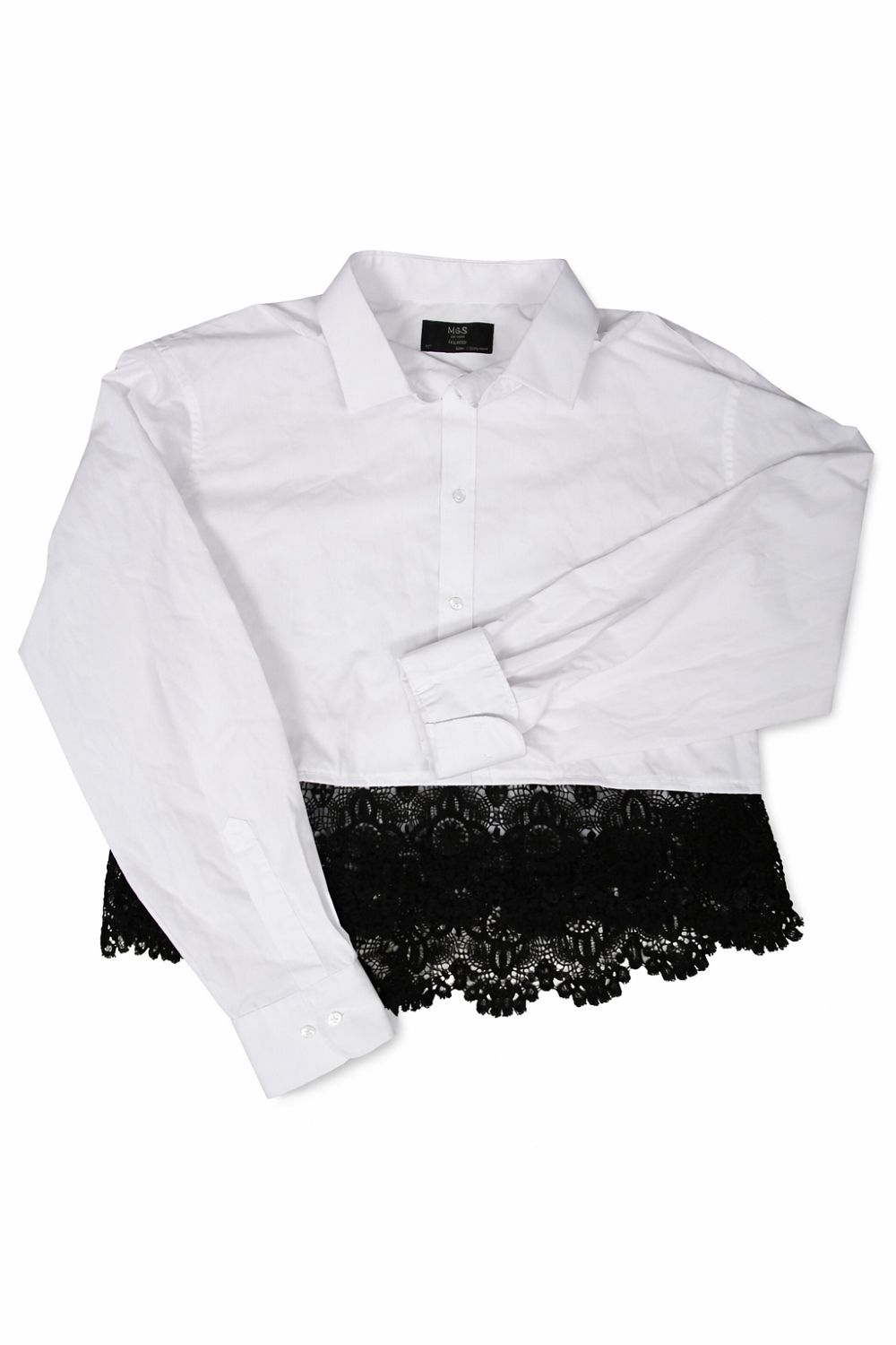 Cămașă Albă M&S cu Dantelă Neagră – Femei, Mărime M, Casual-Office