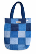 Geantă tote din denim patchwork albastru lucrată manual