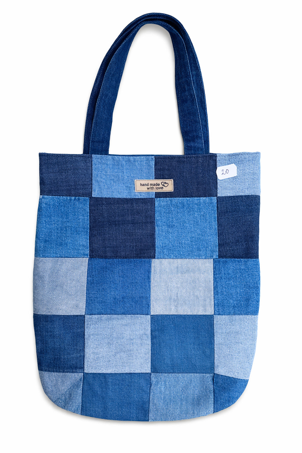 Geantă tote din denim patchwork albastru lucrată manual