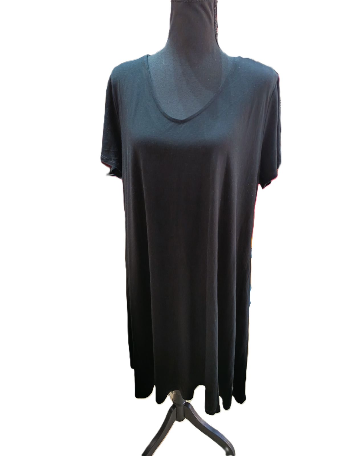 Rochie Neagră Casual cu Decolteu V și Mânecă Scurtă – Mărime L/XL Femei | Second Hand