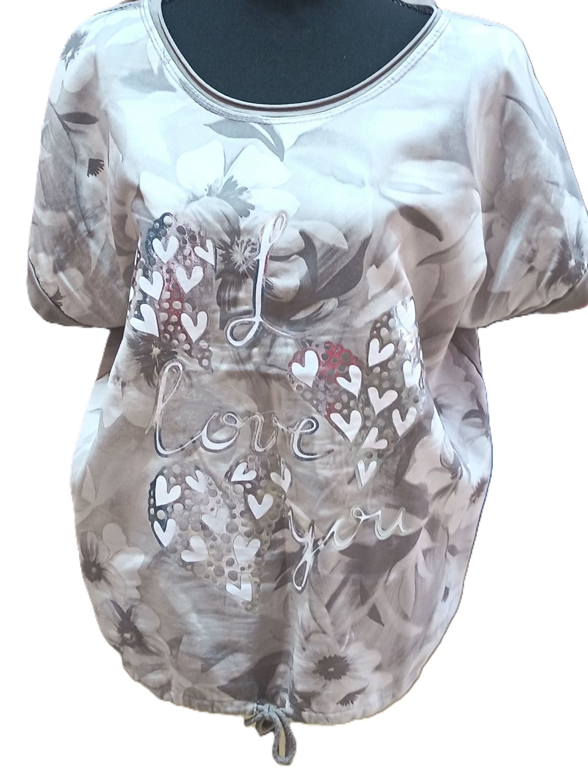 Bluză Damă Gri cu Imprimeu Floral și Inimioare – Mărime XL Femei | Second Hand