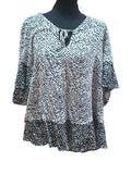 Bluză OVS Alb-Negru cu Animal Print și Mâneci Scurte – Mărime L Femei | Second Hand