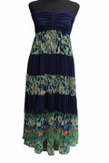 Rochie Maxi Fără Bretele Bandeau Bleumarin cu Imprimeu Floral – Mărime L Femei | Second Hand