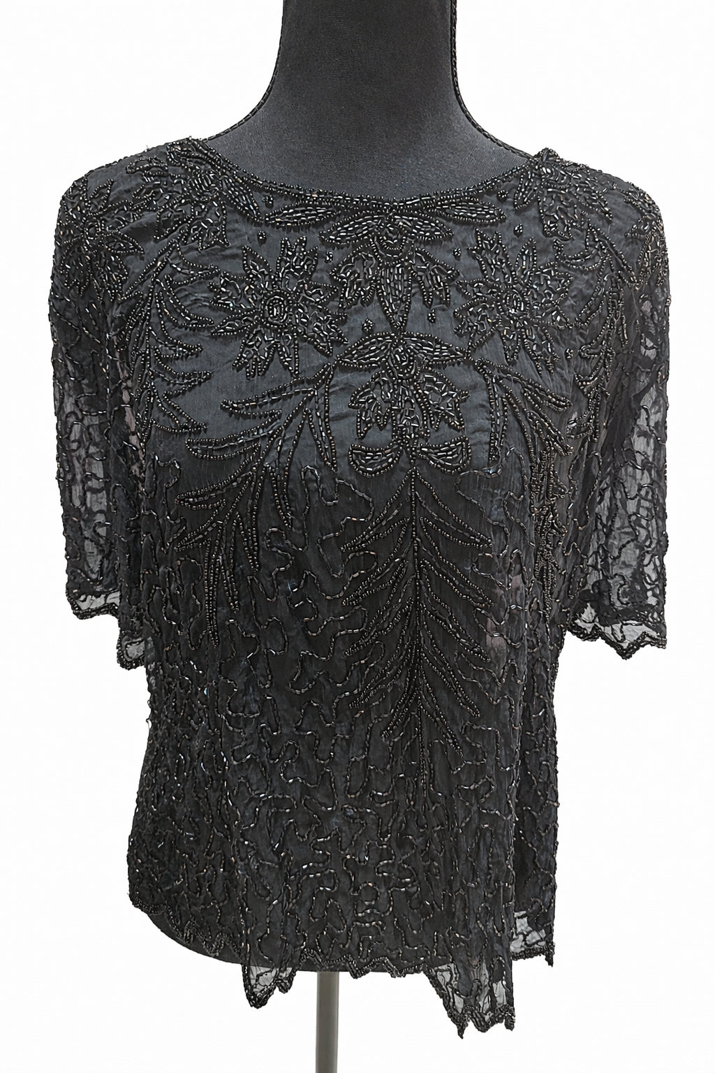 Bluză Elegantă Neagră din Plasă cu Broderie – Mărime M Femei | Second Hand