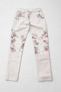 Pantaloni Damă Crem cu Imprimeu Floral – Material Lejer Mărime M Femei | Second Hand