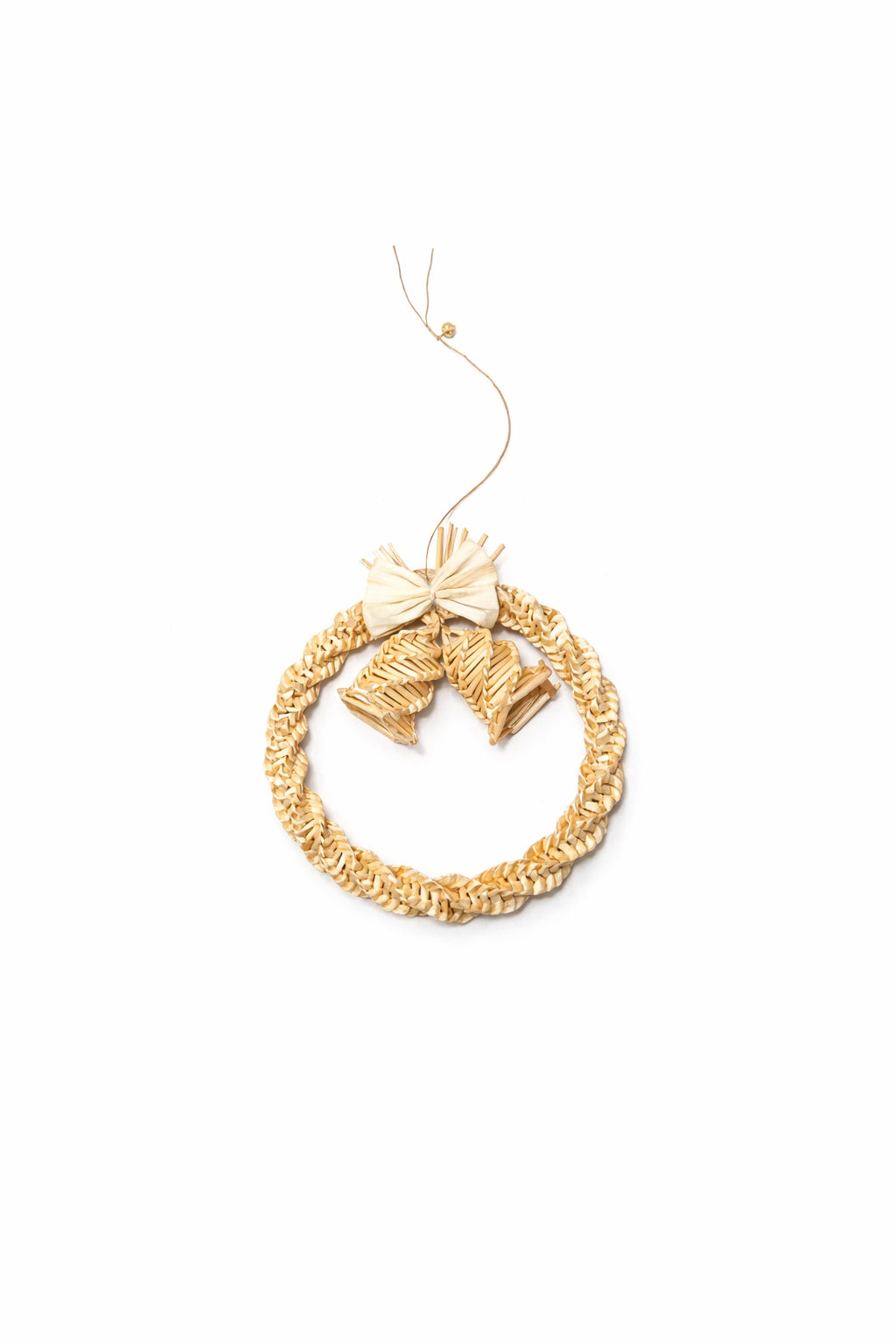 Ornament Crăciun Coroniță din Paie – Clopoței Decorativi, Handmade