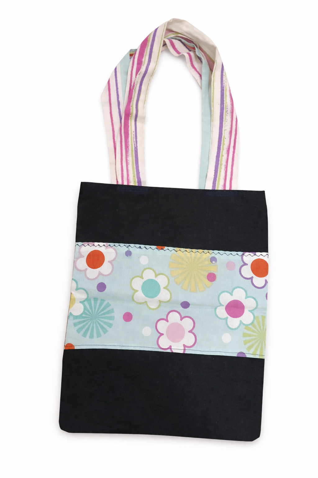 Geantă tote bag multicoloră cu bază neagră