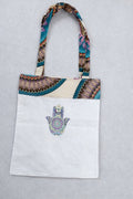 Geantă tote bag din bumbac albă cu imprimeu Hamsa