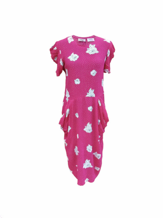Rochie Shelana pentru femei, roz cu imprimeu floral și buline