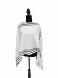 Poncho pentru femei, alb cu model gri geometric