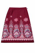 Fustă My Diary pentru femei, bordo cu imprimeu floral ornamental