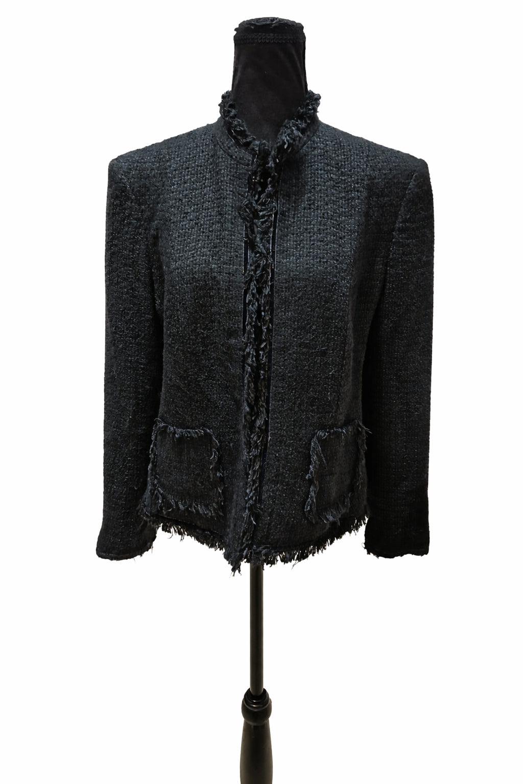 Jachetă Fashion Concept pentru femei, tip tweed neagră, mărime M