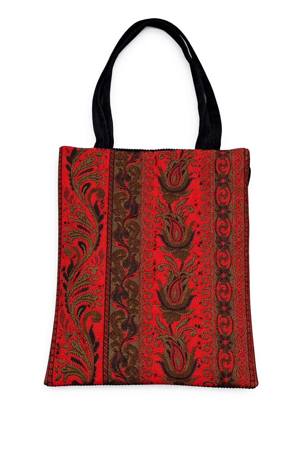 Geantă tip tote roșie cu model ornamental negru