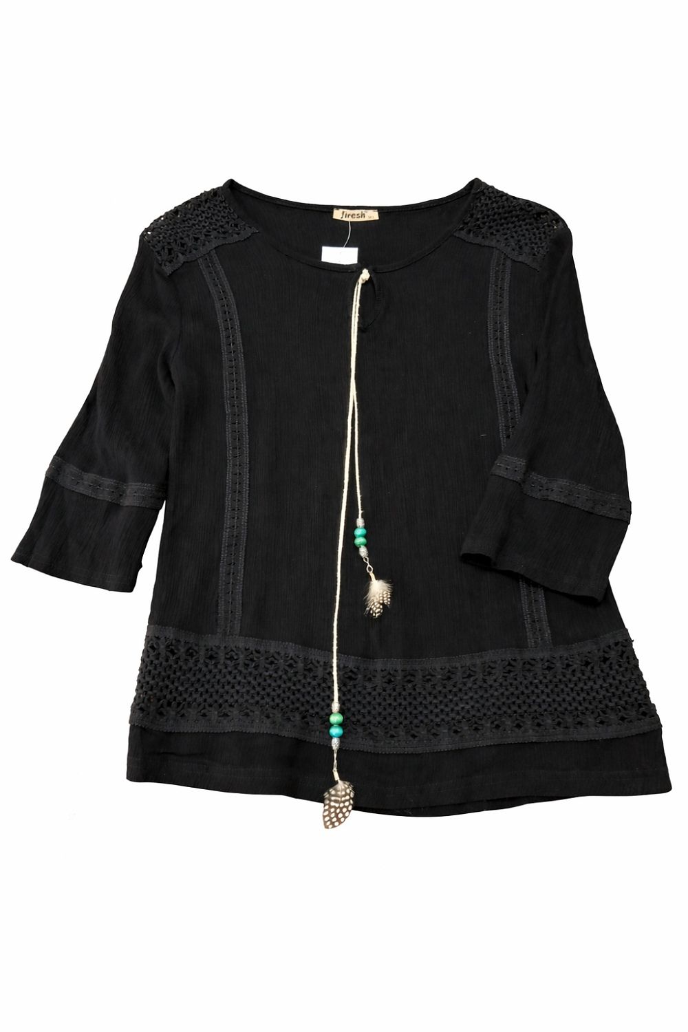 Bluză Firesh pentru femei, neagră stil boho