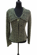 Cardigan Tricotat Verde-Negru cu Guler Amplu și Nasturi – Mărime M Femei | Second Hand