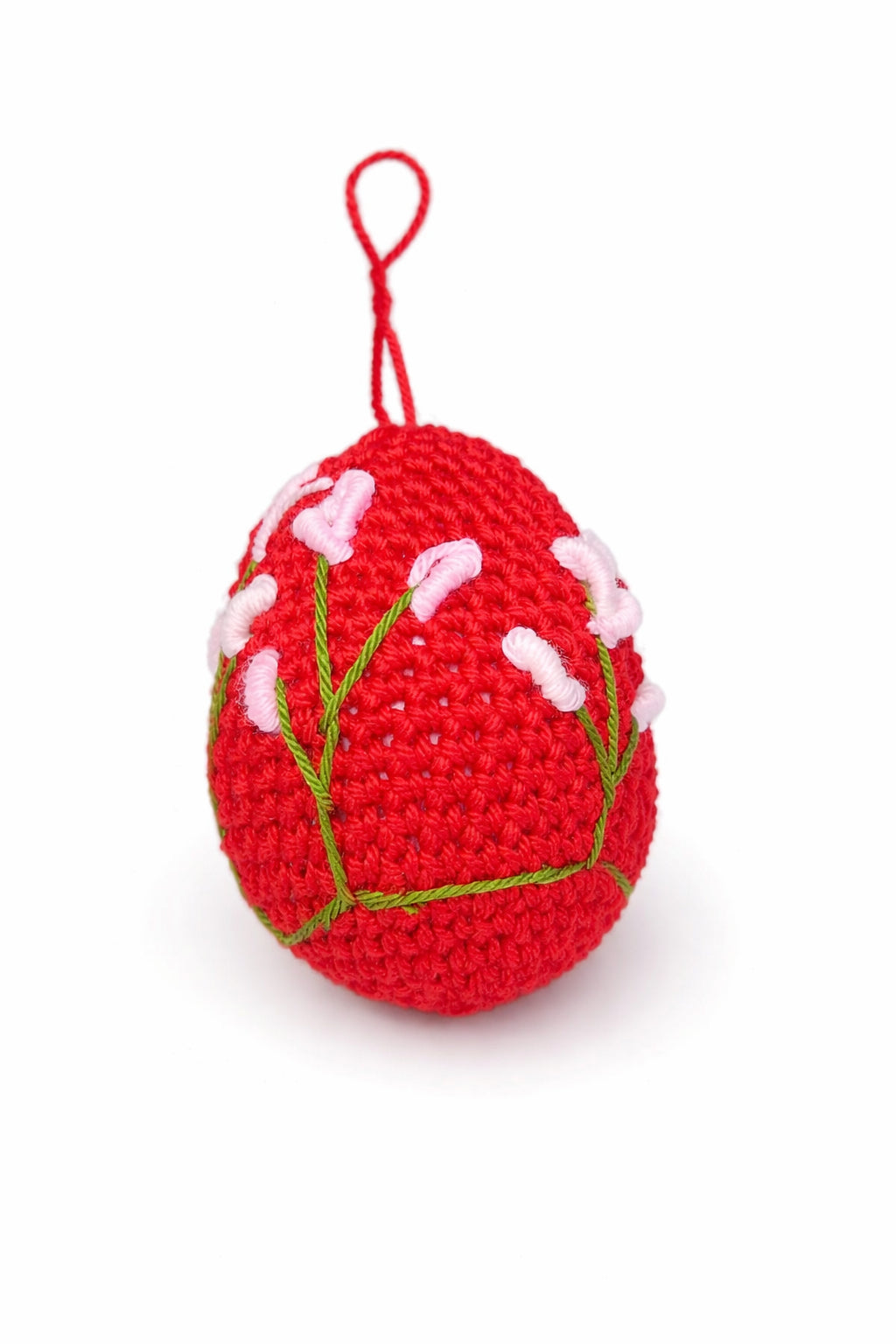 Ornament decorativ tip ou, croșetat manual, culoare roșu