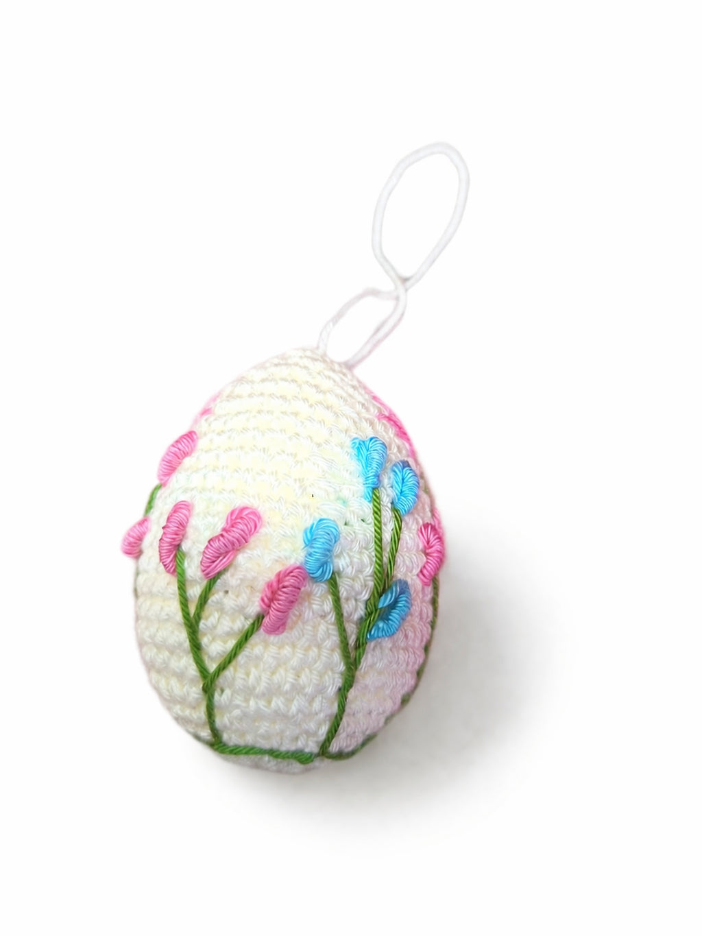 Ornament decorativ tip ou, croșetat manual, culoare alb