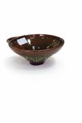 Pâlnie ceramică maro cu finisaj lucios și motiv decorativ verde pe