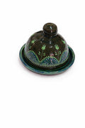 Untieră ceramică verde, cu capac bombat și mâner rotund