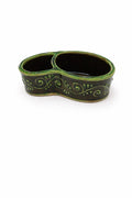 Solniță ceramică dublă verde, realizat din ceramică smălțuită