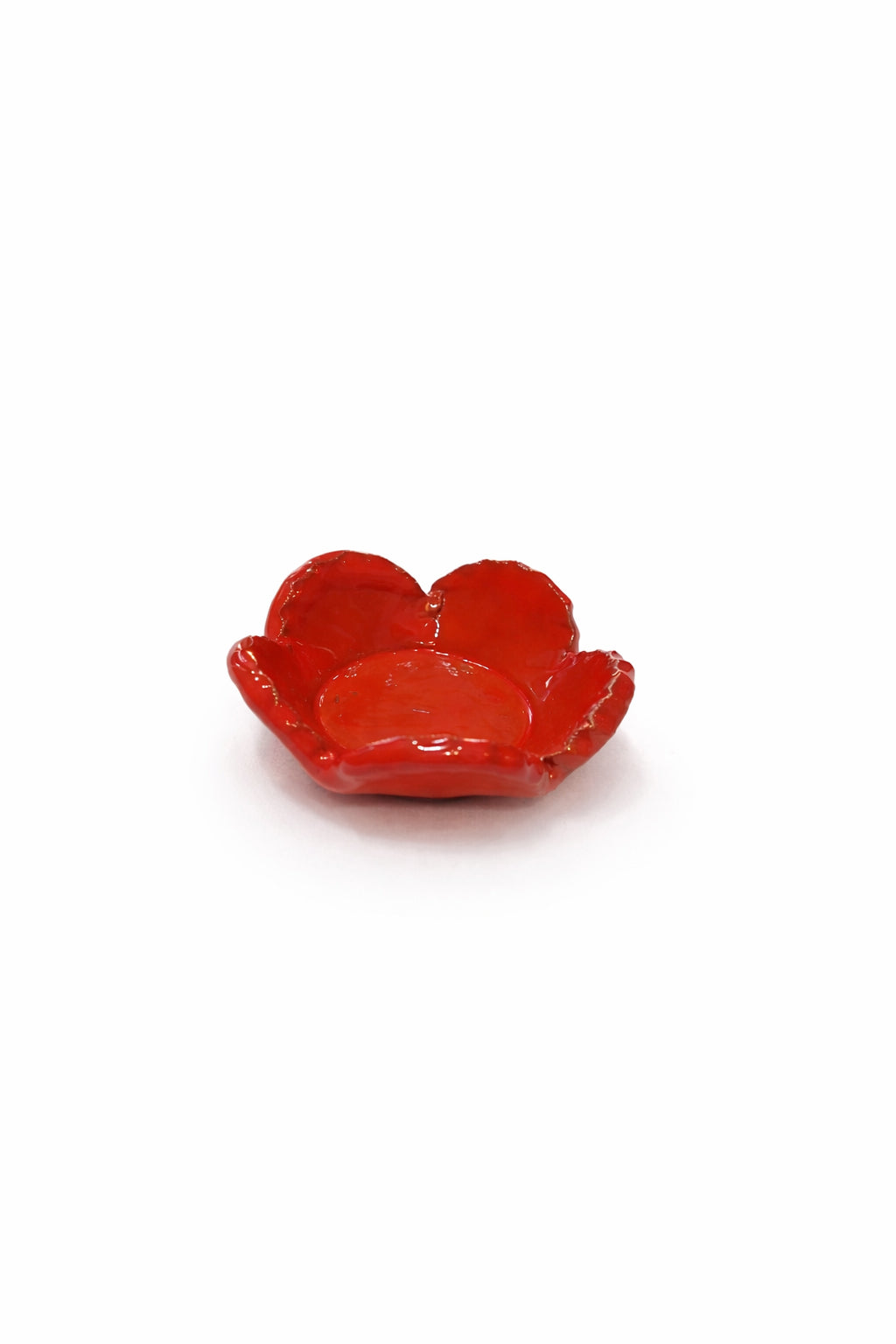 Suport candelă decorativ roșu, în formă de floare
