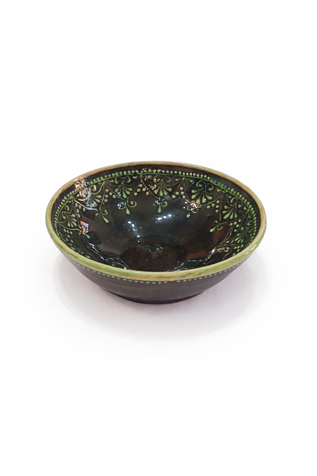 Bol ceramic decorativ, multicolor (nuanțe de verde și maro)