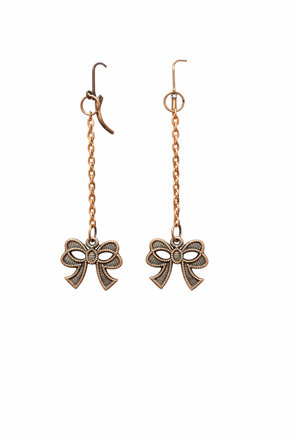 Cercei lungi vintage cu fundiță decorativă, culoare bronz