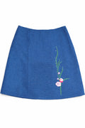 Fustă scurtă albastră cu broderie florală