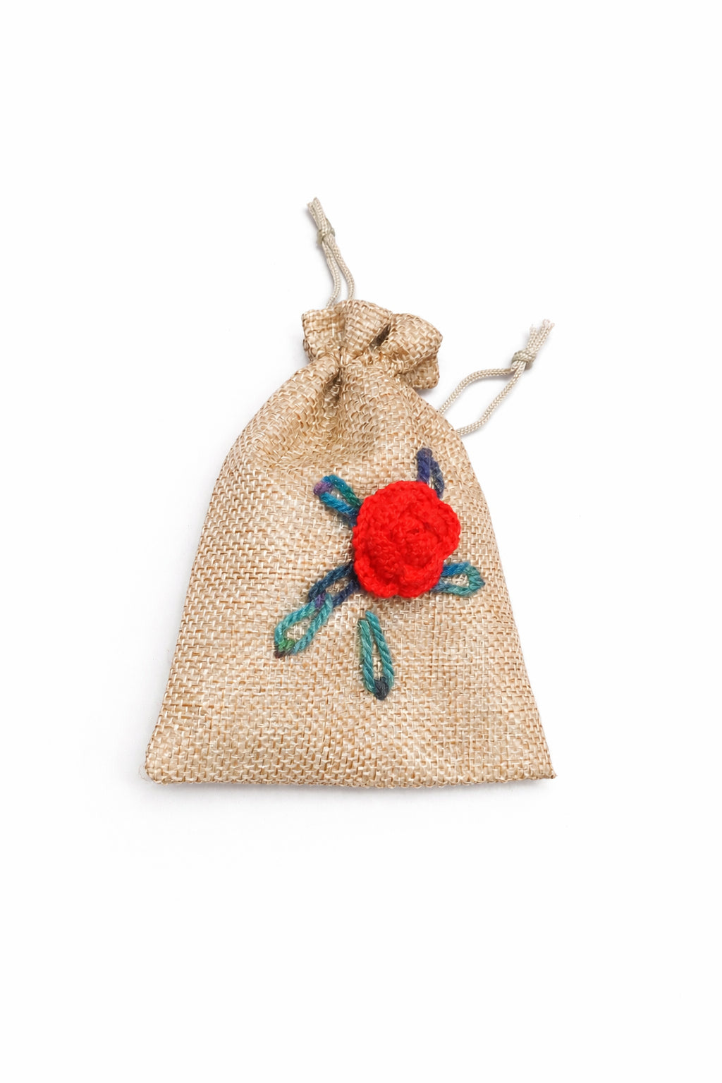 Săculeț parfumat decorativ bej cu floare croșetată