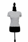 Tricou dama alb cu dungi negre, mărime S