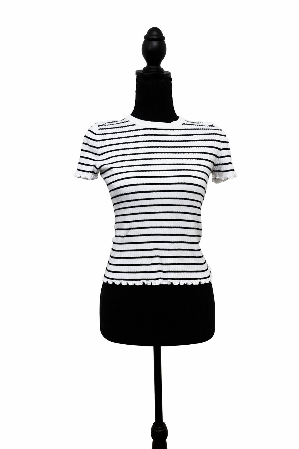 Tricou dama alb cu dungi negre, mărime S
