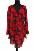 Bluză Wardrobe, damă, XL, imprimeu floral roșu pe fond negru