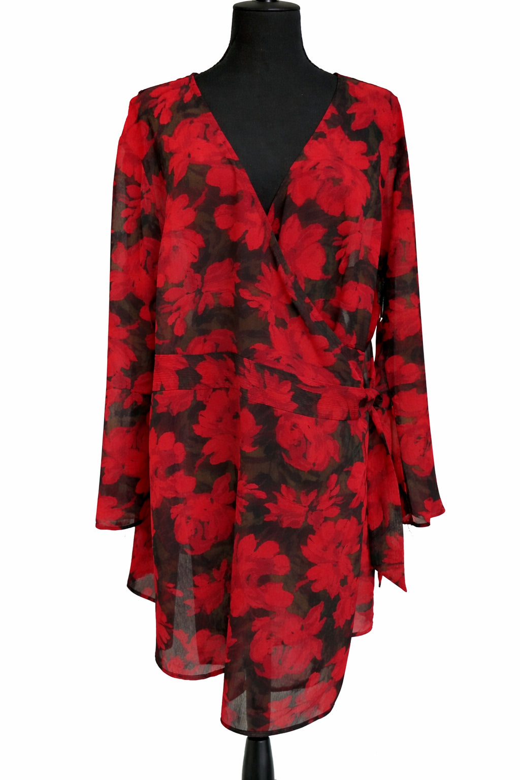 Bluză Wardrobe, damă, XL, imprimeu floral roșu pe fond negru
