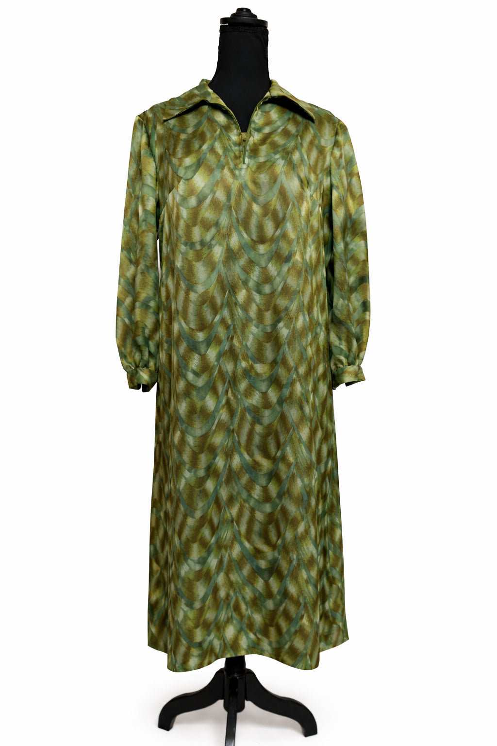 Rochie midi vintage, damă, ESTI, imprimeu geometric în nuanțe de verde și olive