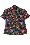Bluză, damă, ESTI, imprimeu floral multicolor pe fond bleumarin și închidere cu nasturi