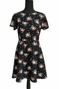 Rochie, damă, 44, neagră cu imprimeu floral