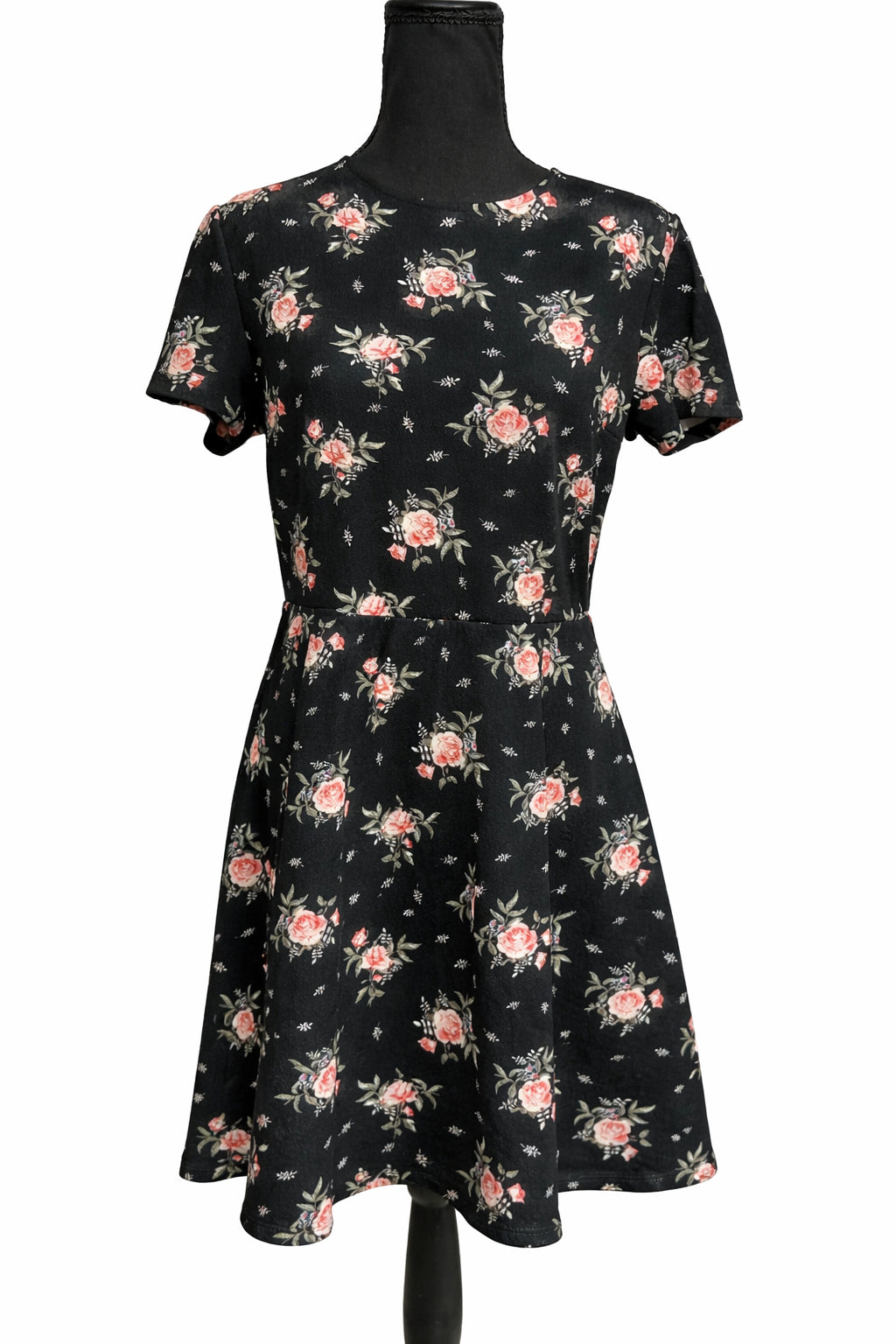 Rochie, damă, 44, neagră cu imprimeu floral