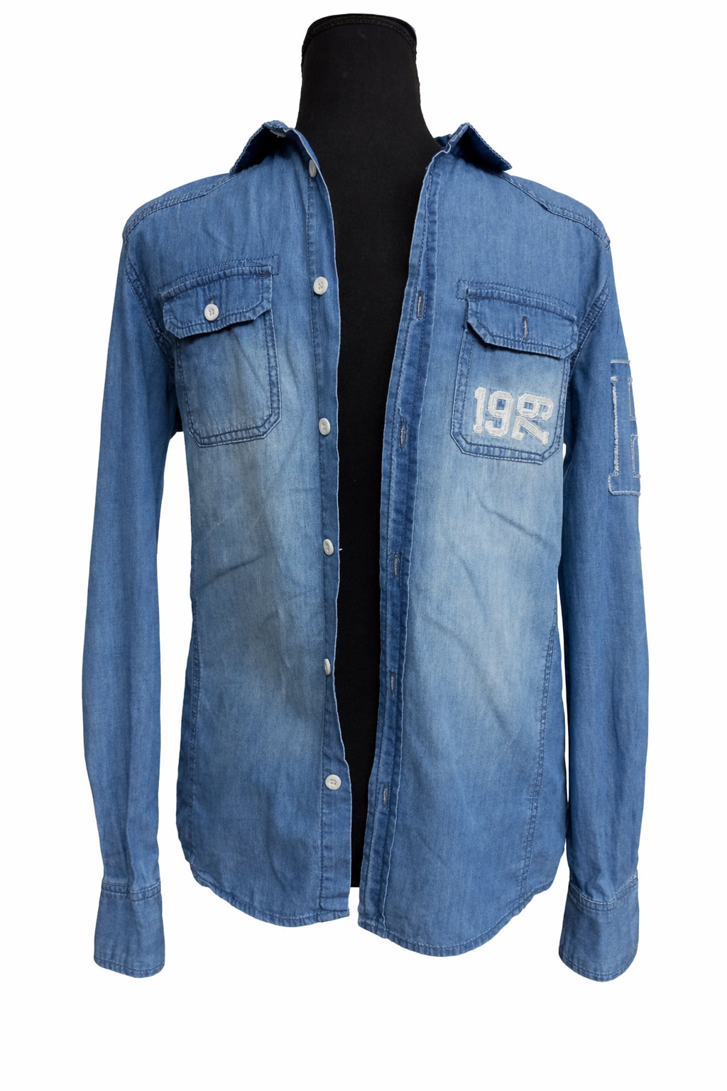 Cămașă denim albastru deschis, copii, 158/164