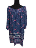 Rochie vaporoasă albastru petrol cu imprimeu floral roz și motive paisley, mărime 34
